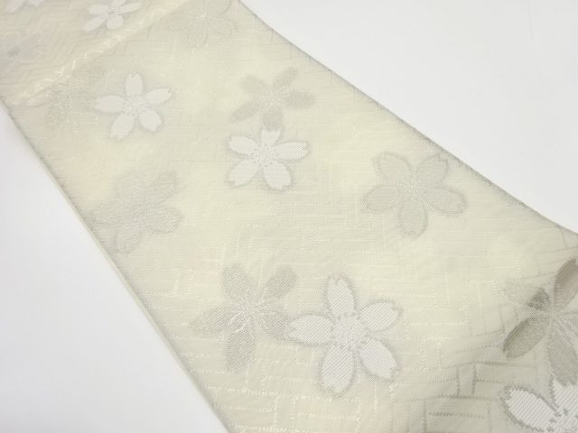 JAPANESE KIMONO / ANTIQUE SUMMER FUKURO OBI / WOVEN SAKURA